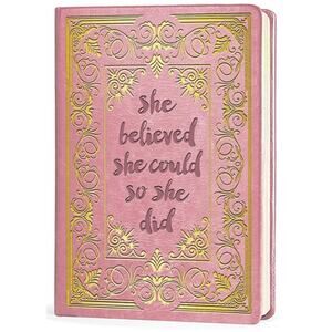 She Believed She Could So She Did Leather Journal Lined Notebook, Pink